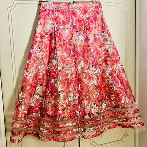 Anthropologie Pink and coral Floral Maxi Skirt